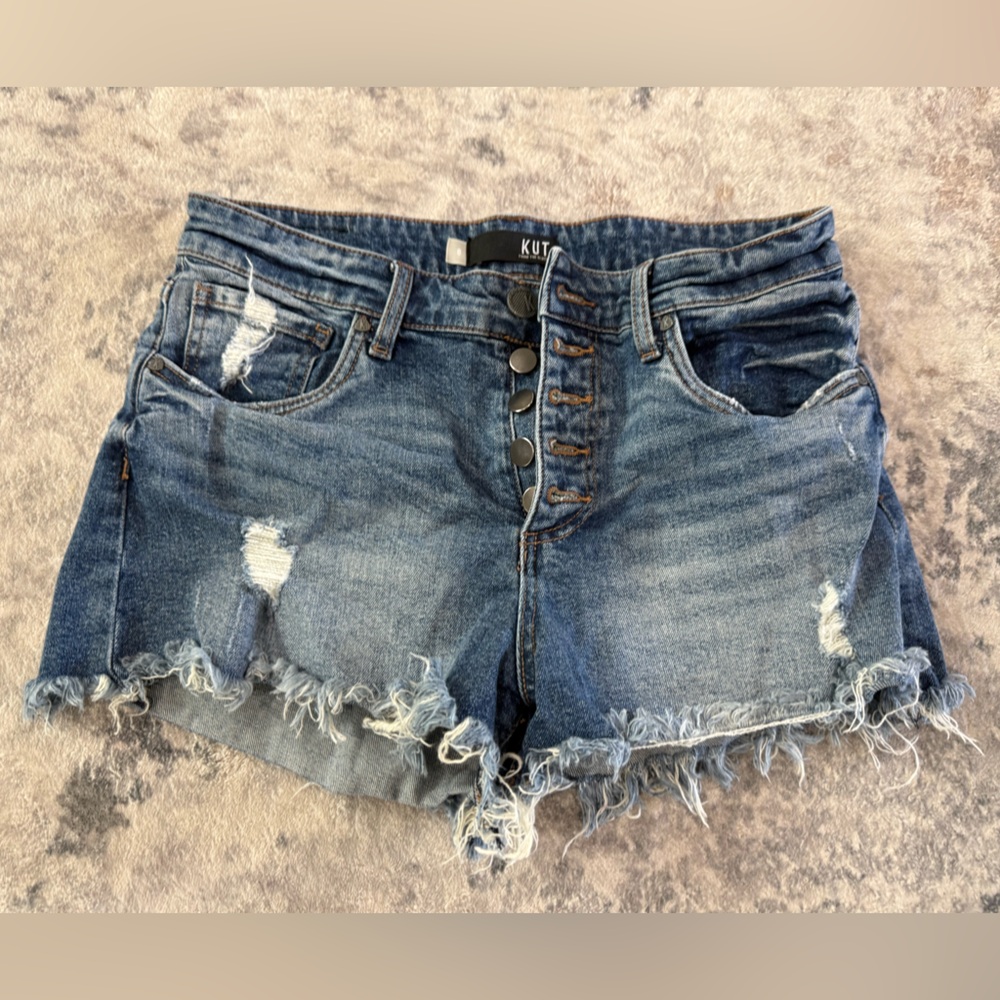 Distressed Button Fly Jean Shorts - Size 8